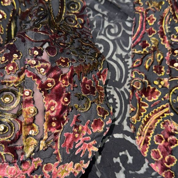 Chicos silk rayon colorful velvet burnout sequin jacket size 2 Super whimsical - Picture 7 of 11